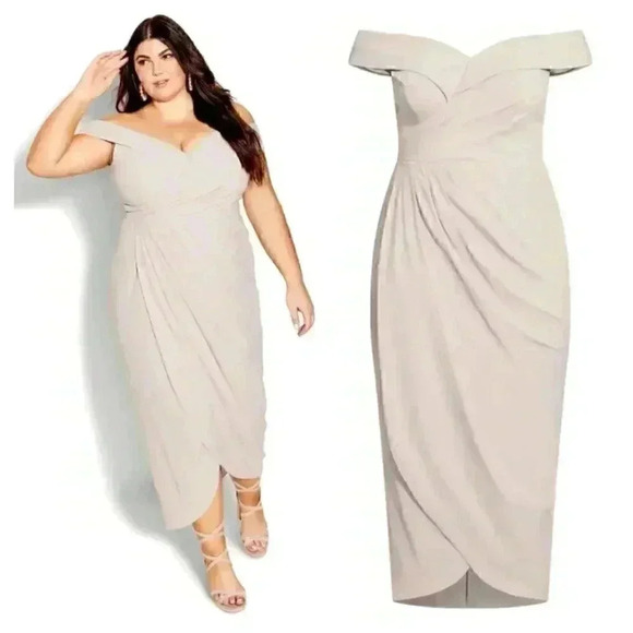 NWT City Chic Ripple Love Dress in Gardenia Off the Shoulder Wedding Maxi - Picture 1 of 9